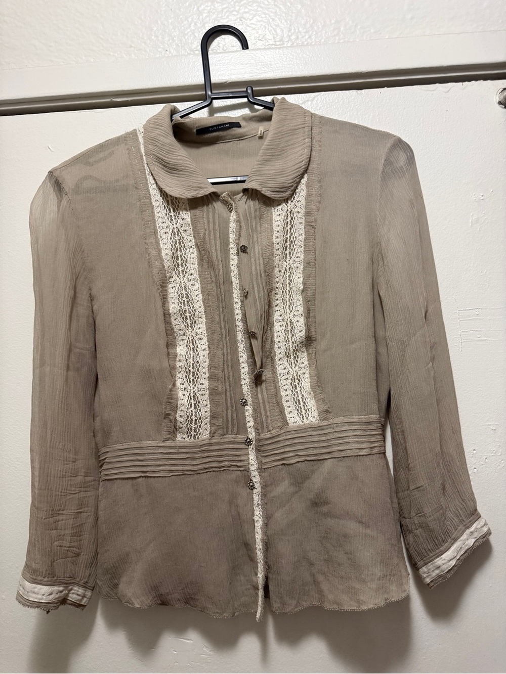 Elie Tahari 100% Silk Lace Trim Blouse | Size Small - Picture 3 of 11